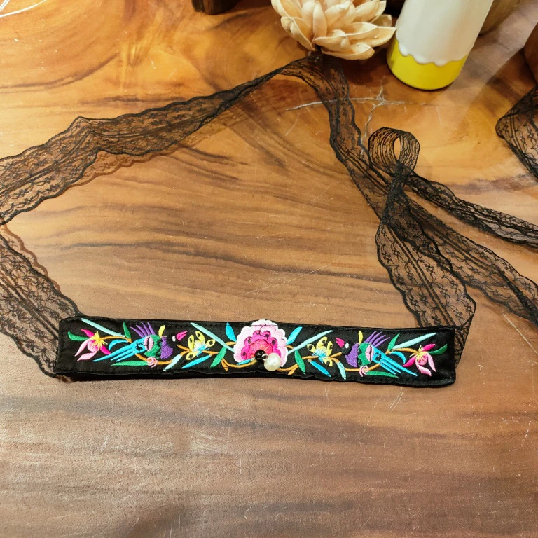 非金属布艺项链 系带蕾丝蕾丝边刺绣朋友女生蕾丝带脖子饰品颈带