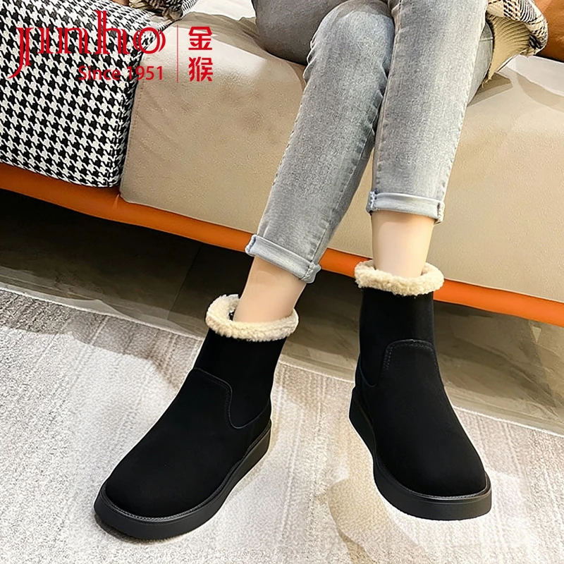 Jinho/金猴秋冬雪地靴时尚百搭反绒高帮加绒保暖女靴Q49120A