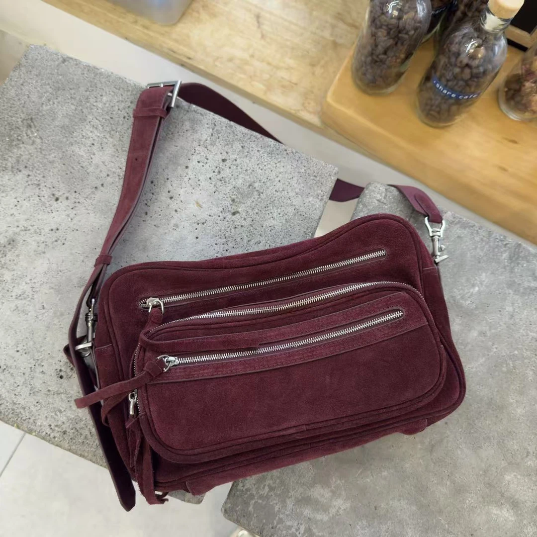 小众设计多拉链隔层机车包磨砂牛皮单肩斜挎包