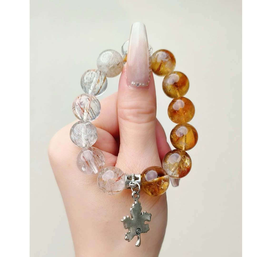 【金焰幽光】水晶手串 黑晶超+黄塔晶 女朋友礼物 时尚多样性发一