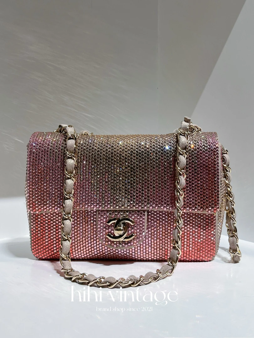 99新 Chanel/香奈儿 Chanel 满钻金扣CF大mini链条包 23开/一店