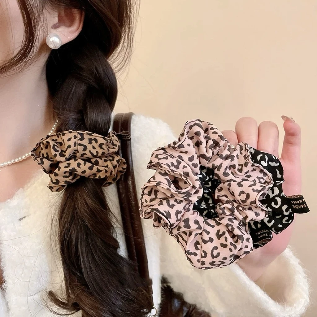 韩系复古豹纹大肠发圈简约甜美气质百搭头绳高级感高马尾发圈发饰