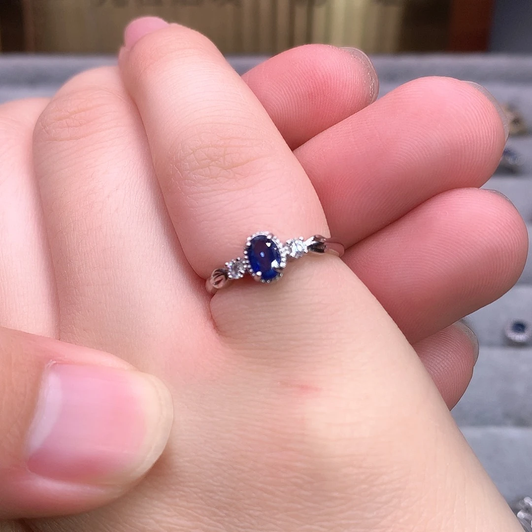蓝宝石戒指银S925镶嵌