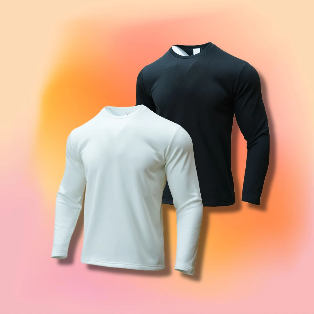 PrintsCrew 300克加绒圆领秋冬长袖T恤白色纯色打底衫男装上衣