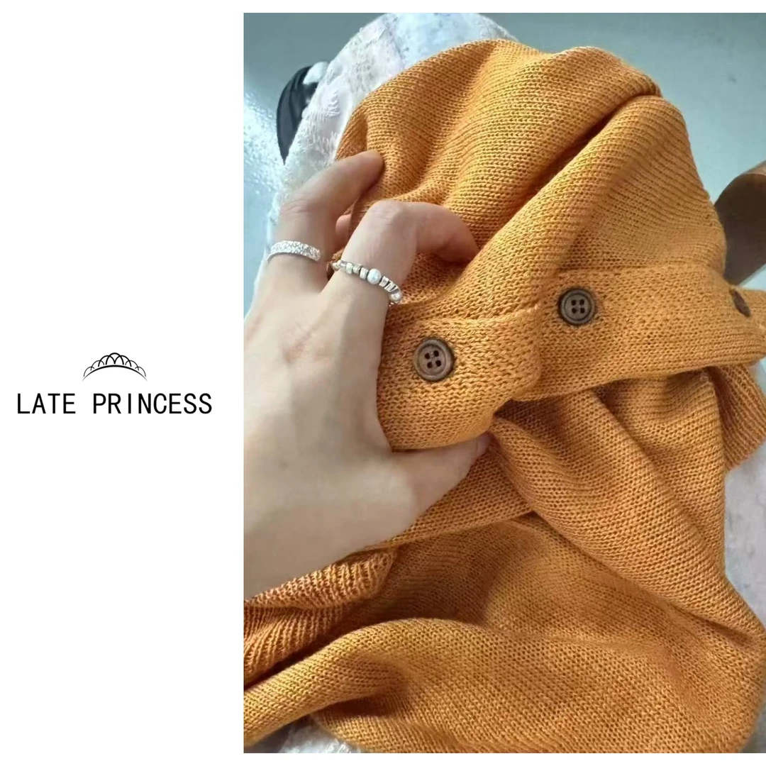 LATE PRINCESS【落日夕阳】夏季新款大气V领单排扣针织衫