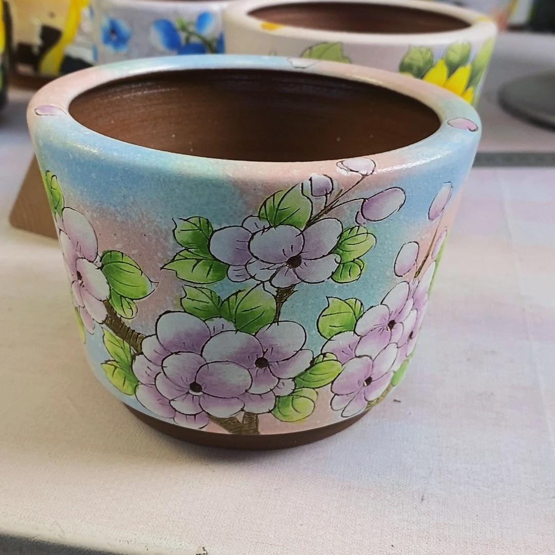 紫砂花盆红陶手绘花盆