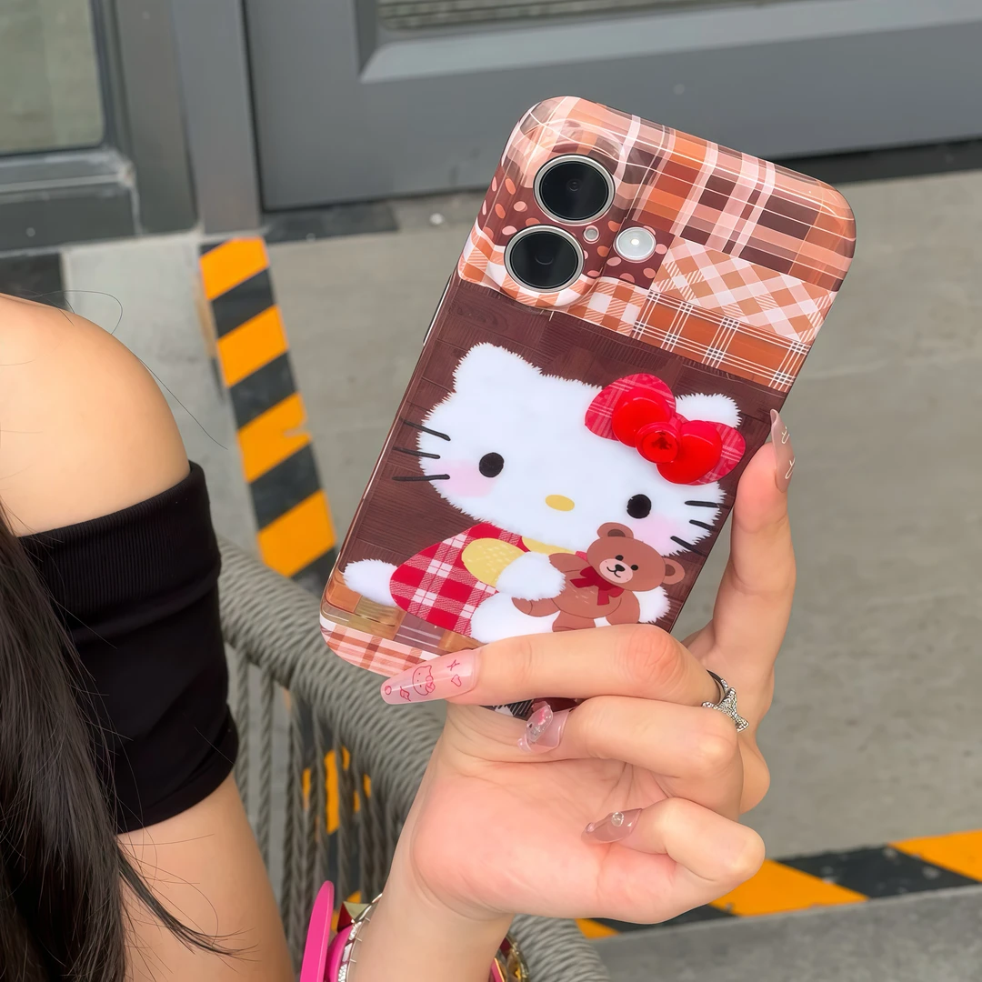 欧克里里复古咖棕KT蝴蝶结适用苹果17/16手机壳华为oppo小米vivo