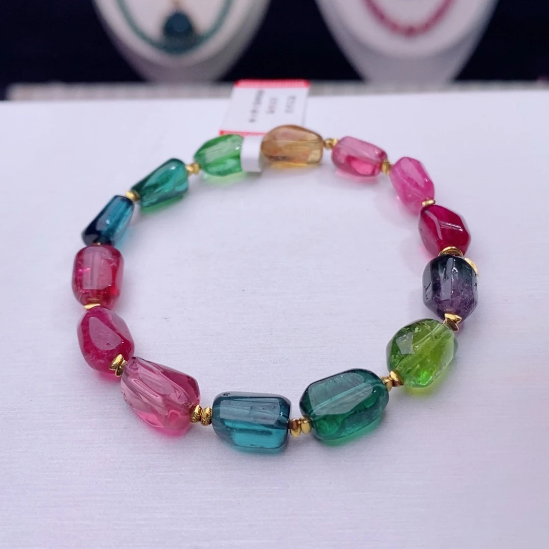 18K金镶嵌手链碧玺糖豆手链yy