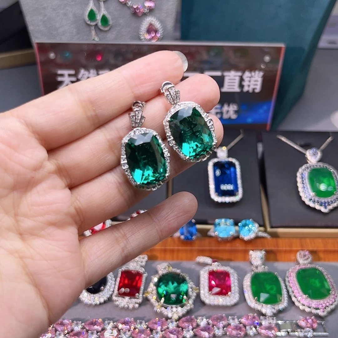 银S925镶嵌耳饰绿色碧玺d 55