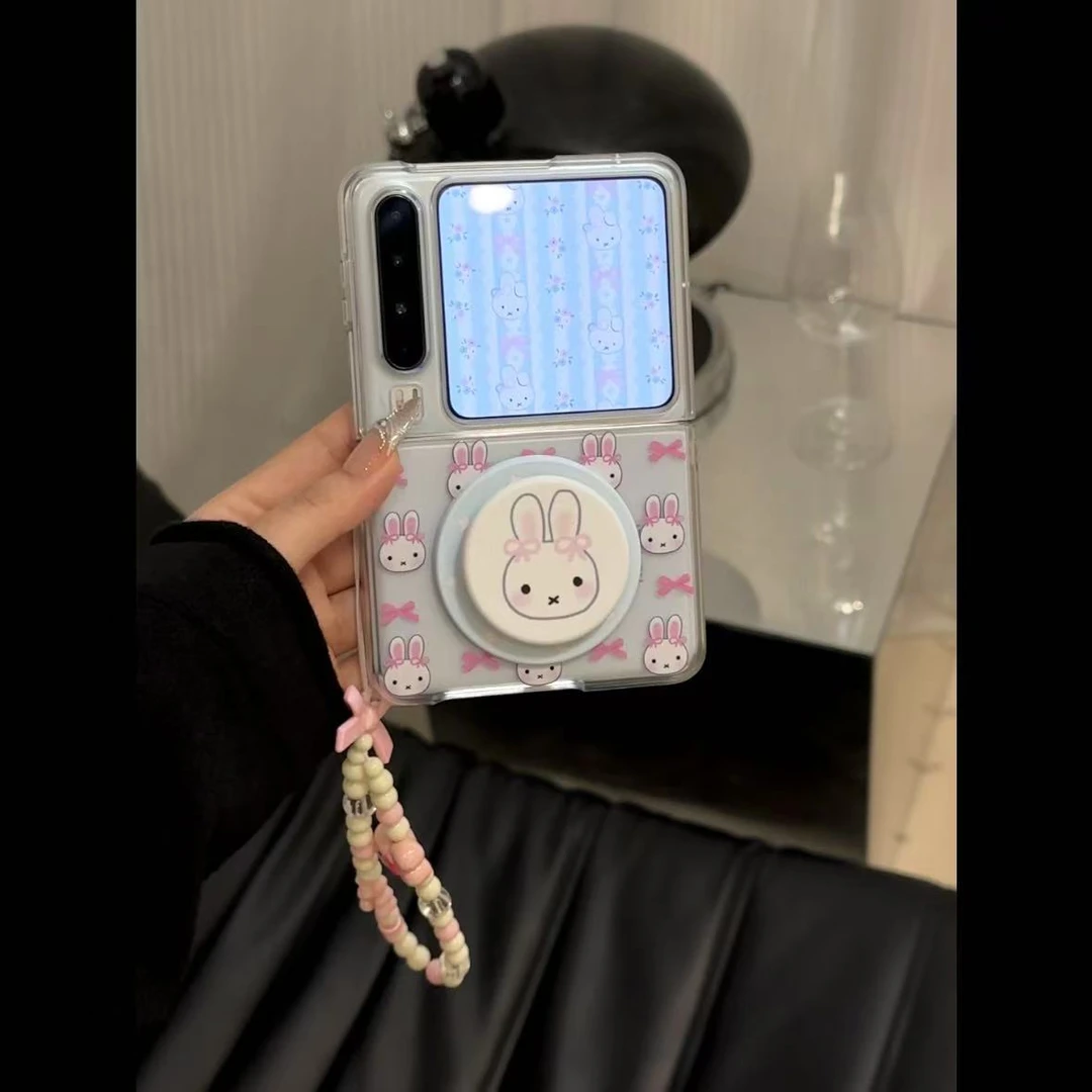 可爱透色米菲兔支架华为puraX折叠屏p50pocket2手机壳小米mixflip