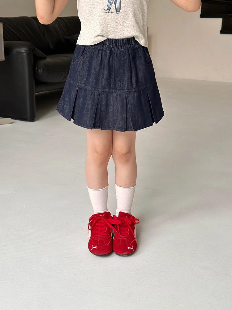 【现货】女童品质防掉色水洗牛仔棉贴心防走光半身裙 25E009