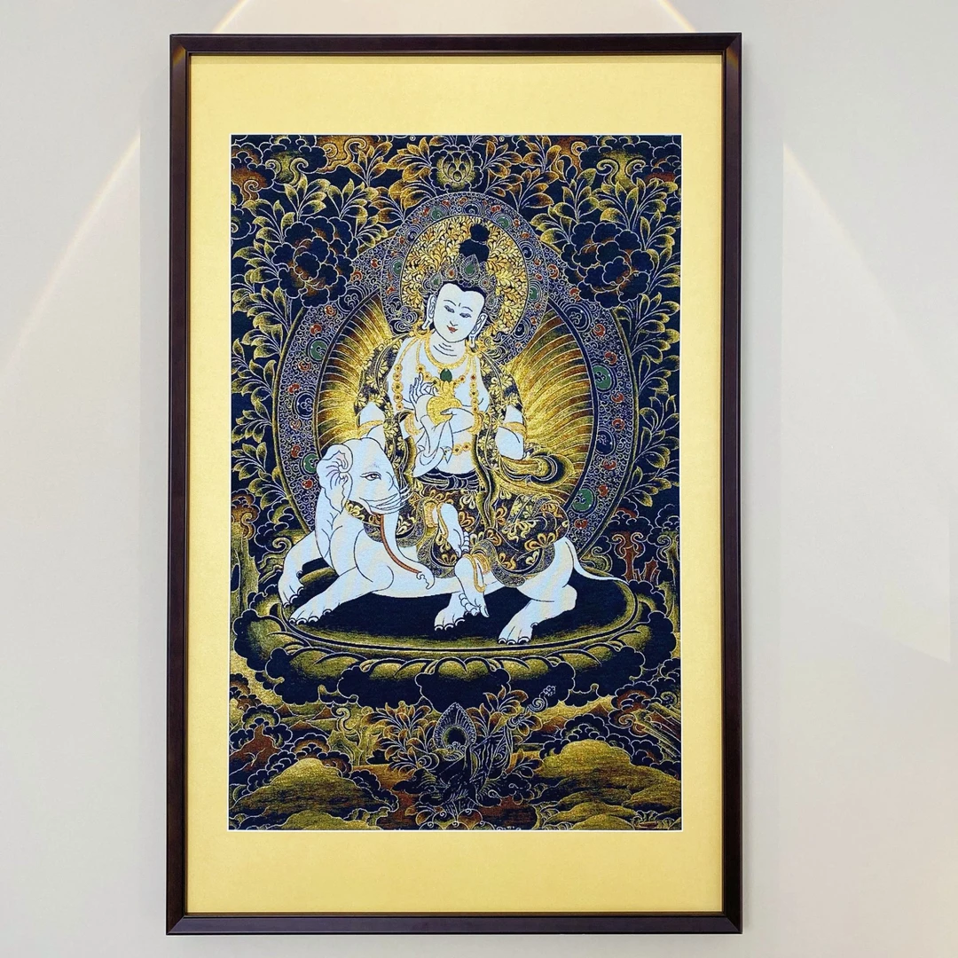 刺绣挂画【普贤菩萨】实木装裱办公室玄关茶室书房背景墙装饰画