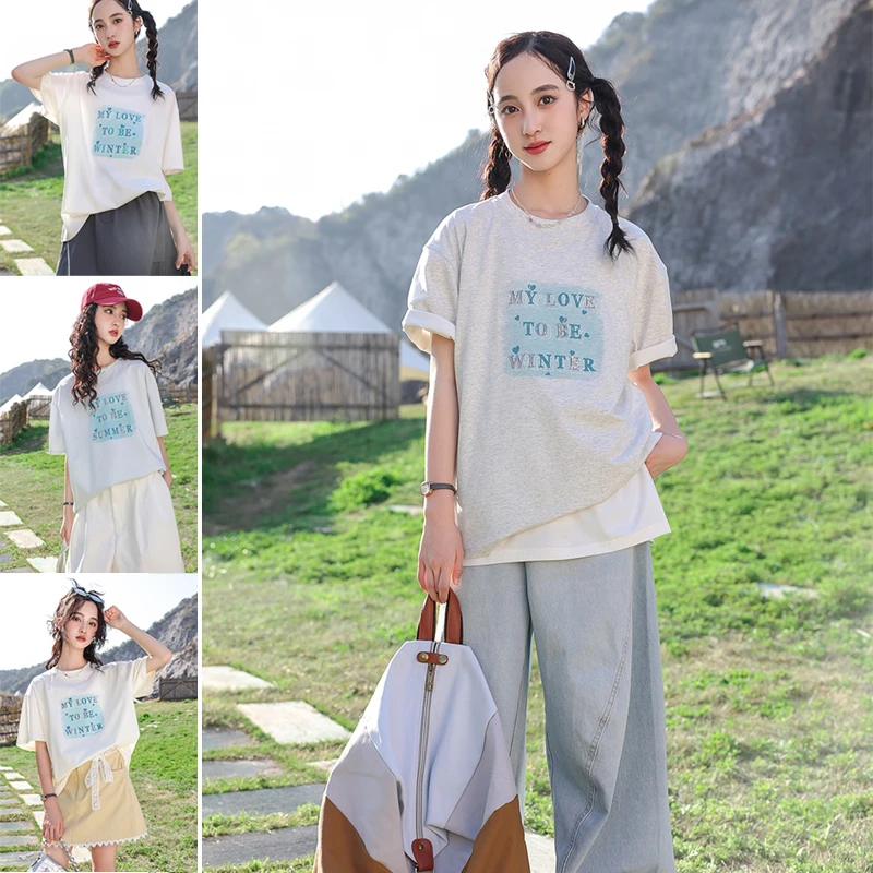 骄骄虎丝光棉2025夏季新款女大童时尚初中生宽松洋气潮短袖T7193