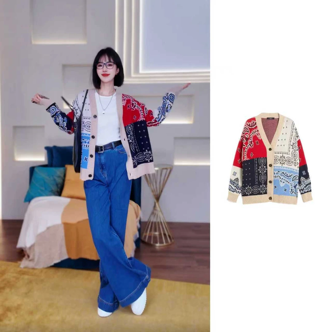 未使用 MaxMara 国现 时尚拼接腰果花毛衣开衫 MY0120