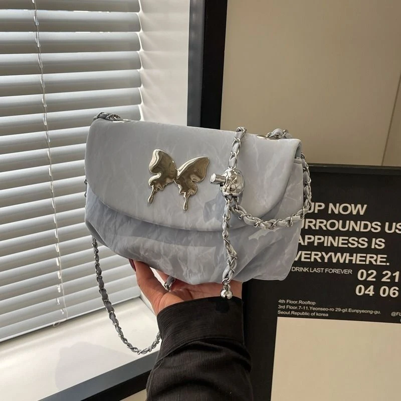 贝尔包包女2025新款高级质感小众百搭时尚链条单肩斜挎褶皱马鞍包