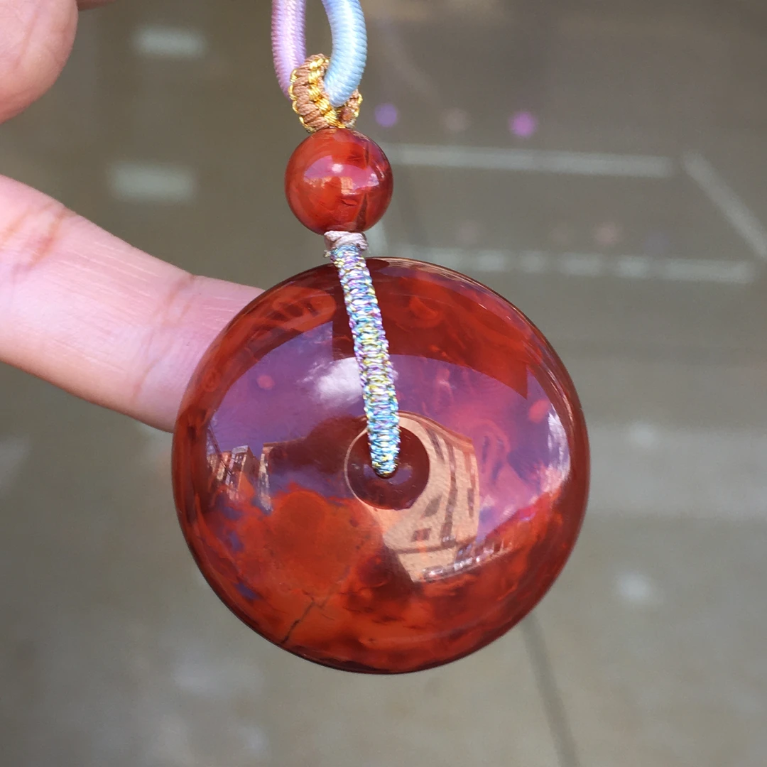 南红瓦西火焰纹平安扣吊坠尺寸33*17.7mm女款时尚百搭