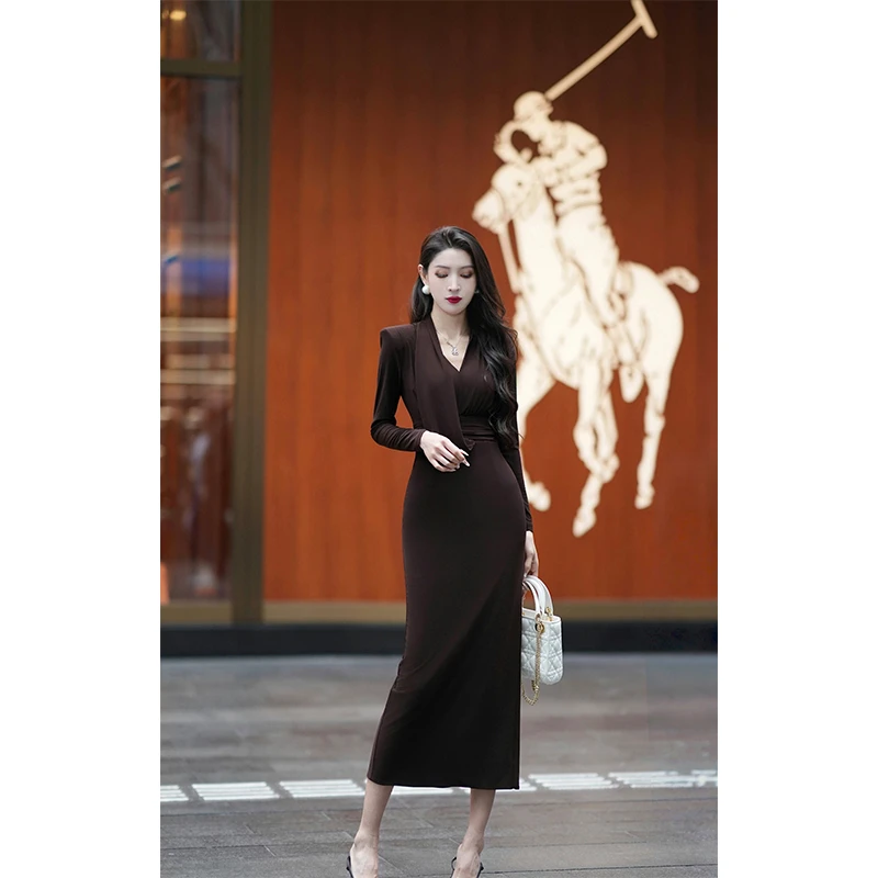 【尤克菲儿】原创设计轻奢开春高定水晶麻纱优雅中长裙高腰连衣裙