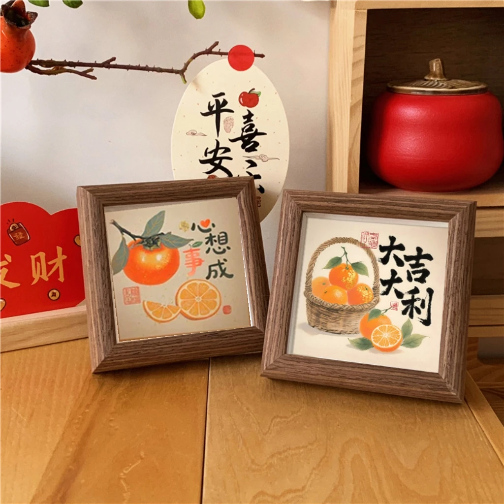 新中式吉祥果物美学实木相框国潮民俗寓意艺术画框家居空间摆台L