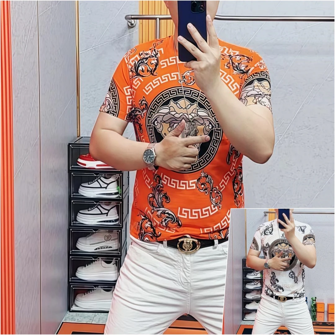 阿伟家欧货男士夏季新款修身上衣T恤青年个性印花圆领男士t恤短袖