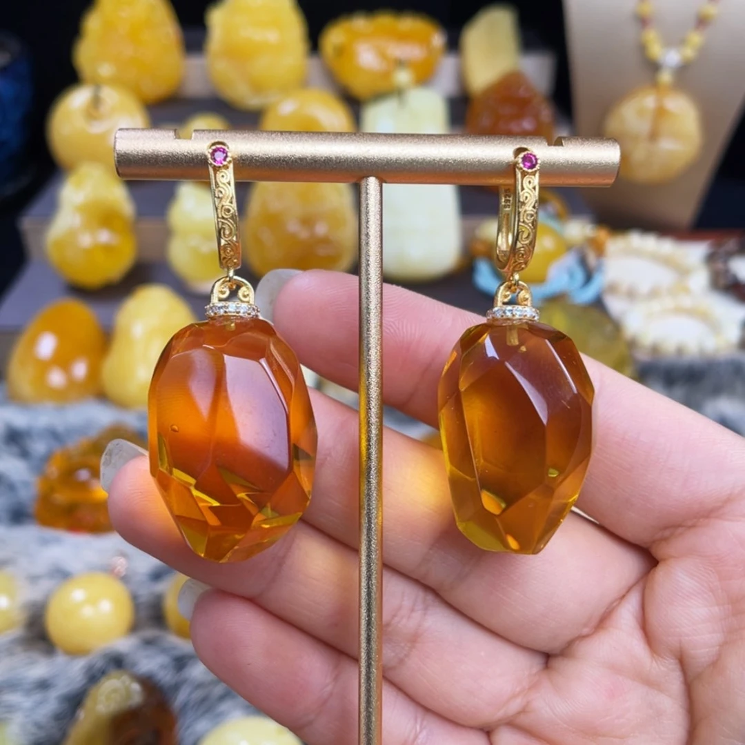 【闪购商品】银S925镀金镶嵌琥珀珠宝奇石