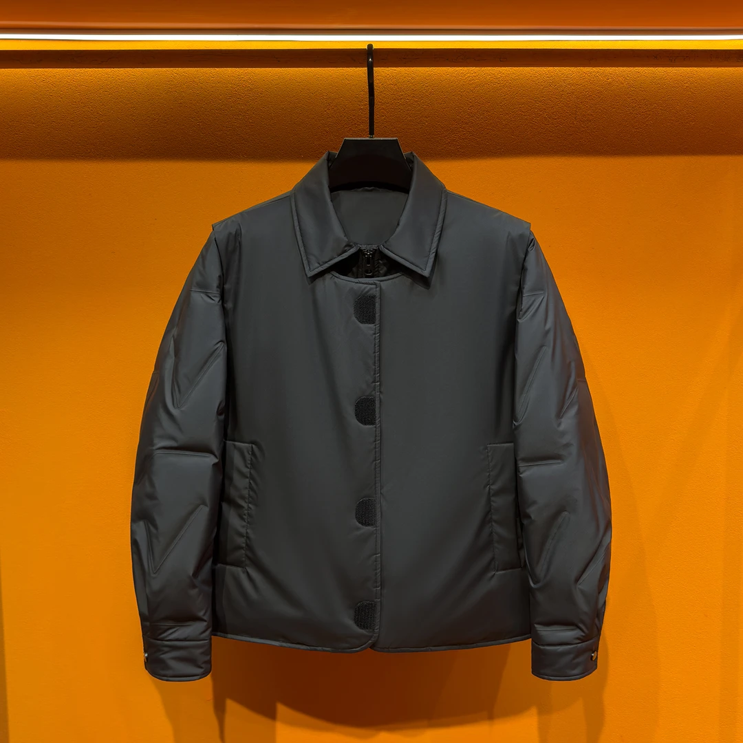 白鸭绒假两件羽绒服男士冬季新款休闲翻领防寒加厚保暖短款外套潮