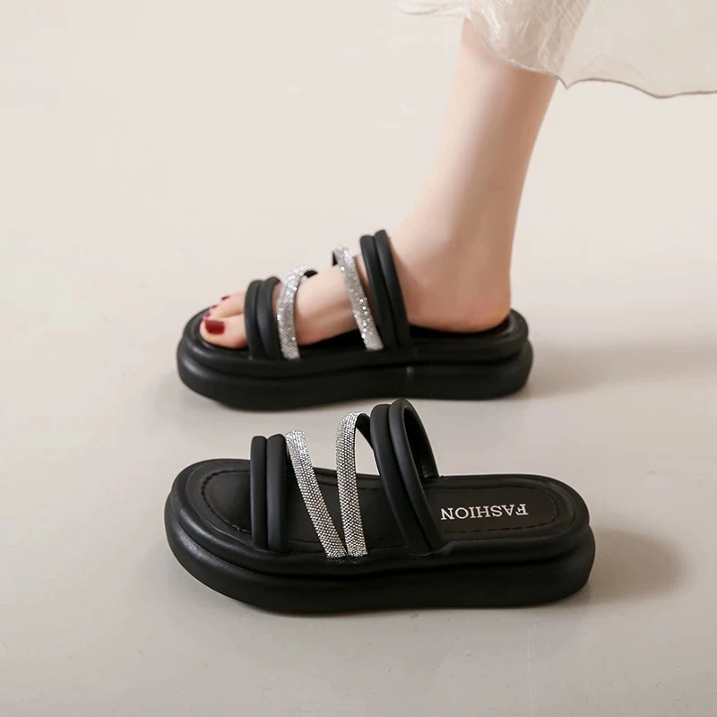 春夏新款夏季松糕厚底凉拖时尚拖鞋夏季9902-【黑色】