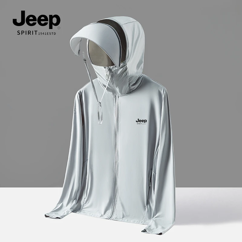 JEEPSPIRIT冰丝凉皮防晒衣可拆卸帽檐帽绳透气钓鱼服情侣防晒外套