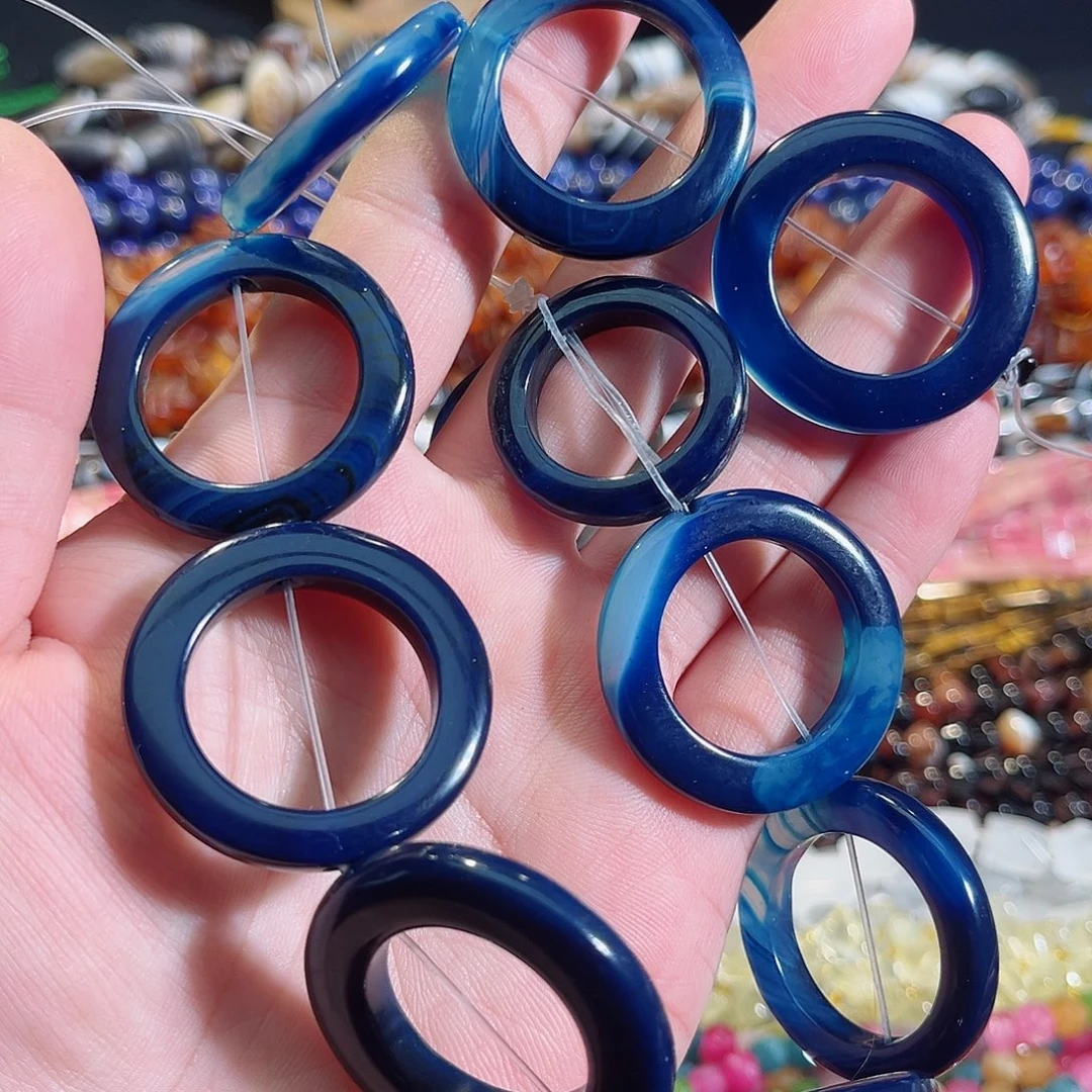 玛瑙/玉髓未镶嵌珠宝半成品蓝玛瑙跑环一条36mm10颗