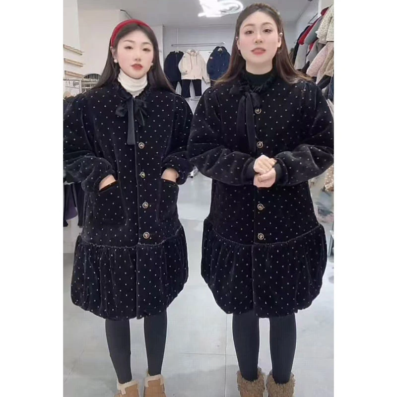 女冬季套装三层加厚韩版睡衣加绒保暖蝴蝶结领女装长款洋气家居服