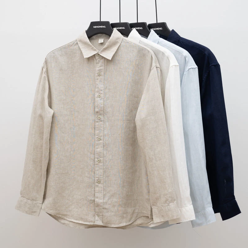 TONGSIR 【100纯亚麻】夏季新款老钱风透气显瘦衬衫男装百搭休闲t桖