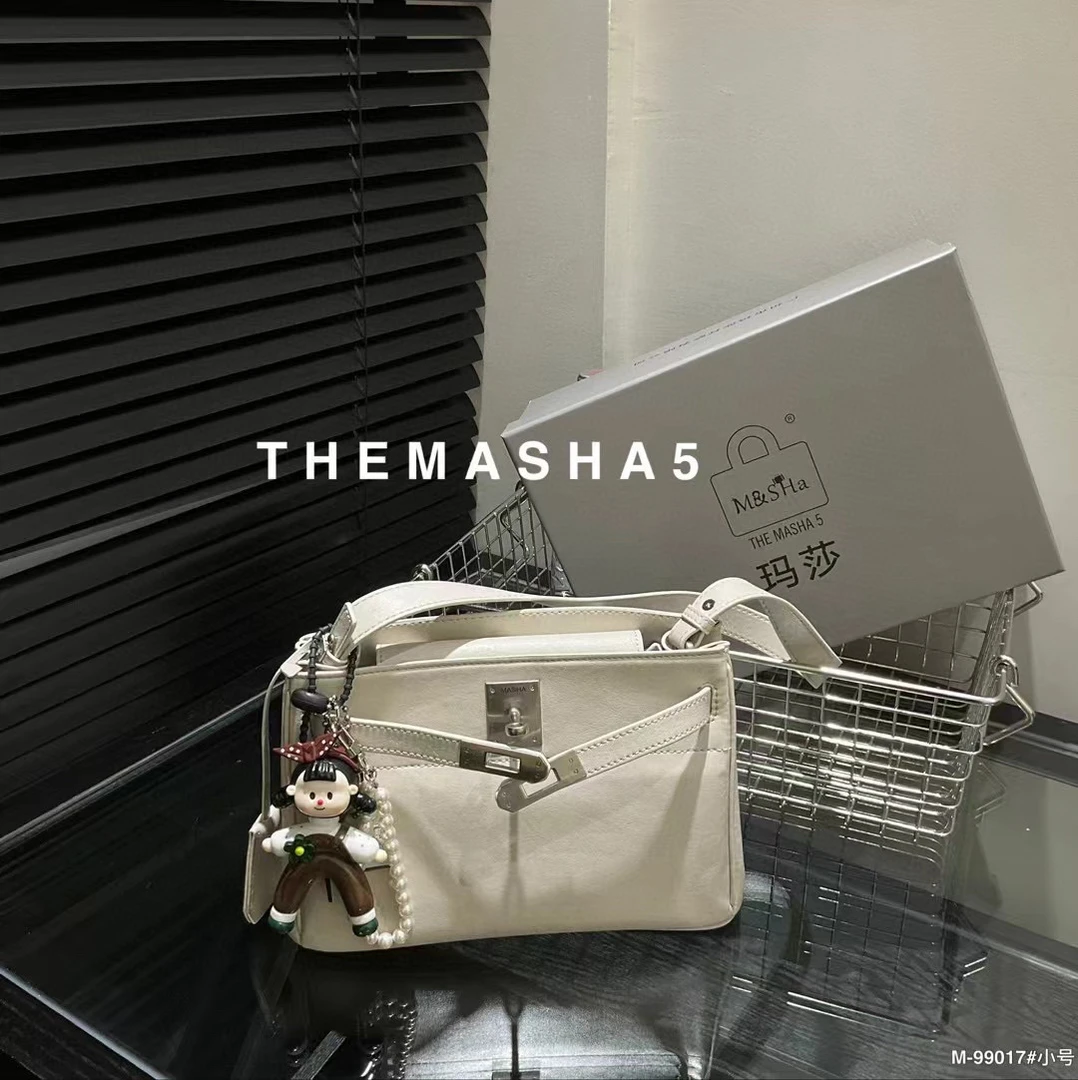 玛莎新款凯莉包植鞣皮锁扣腋下包通勤手提小方包斜挎包女99017