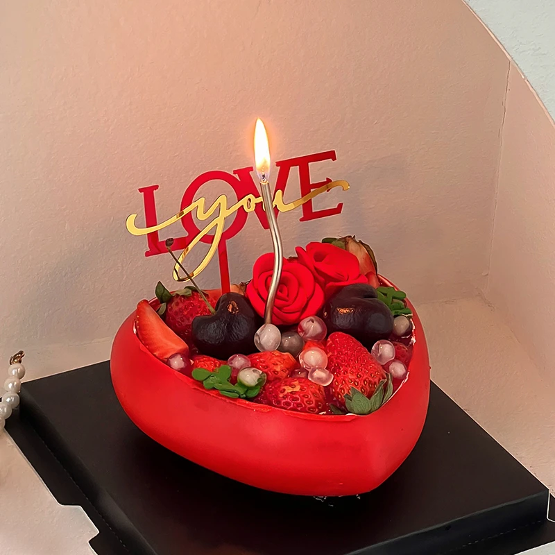 网红七夕情人节莓果之心蛋糕装饰爱心loveyou亚克力插牌情侣插件