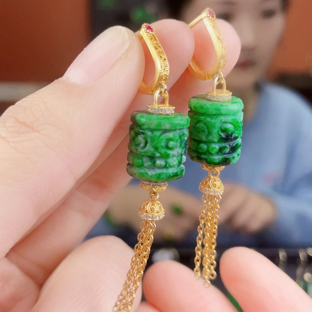 翡翠银S925镶嵌耳饰