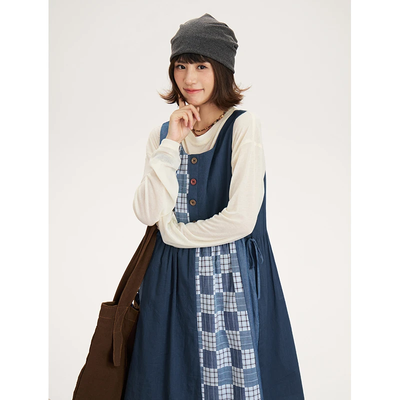 hothorse/火山马QZ10031-原创设计师彩扣假两件连衣裙文艺舒适风