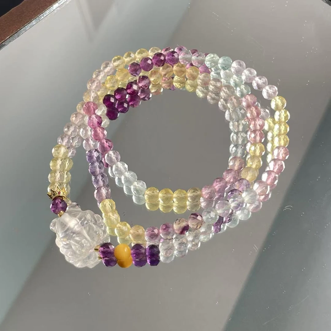 三圈萤石配九尾狐手串1410 颜色微差 多样性发