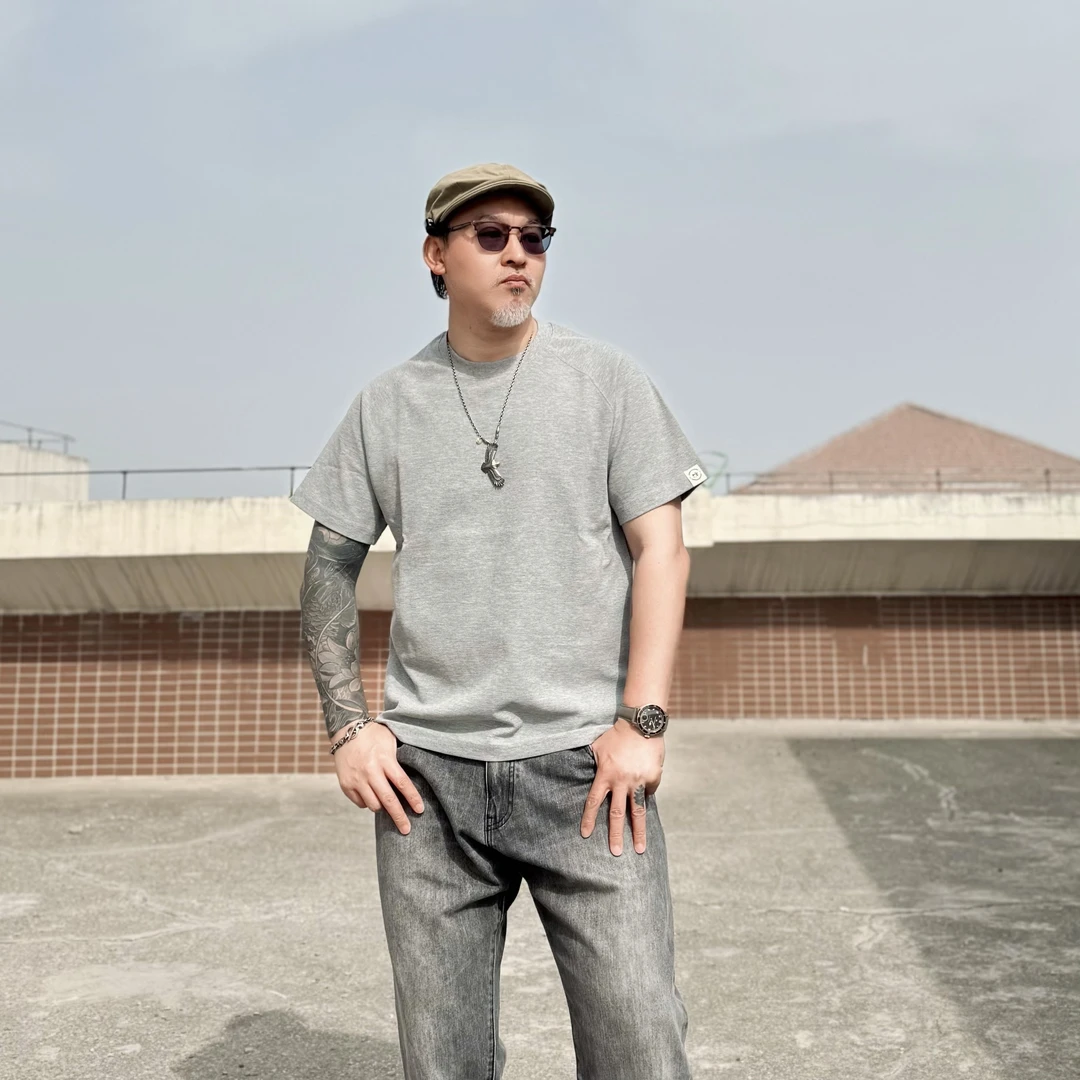 阿美咔叽复古水洗棉插肩袖短袖T恤215