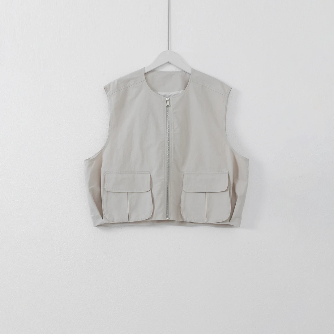 几里与麻 工装风压褶大口袋设计感马甲 衣长56胸围133 2091313