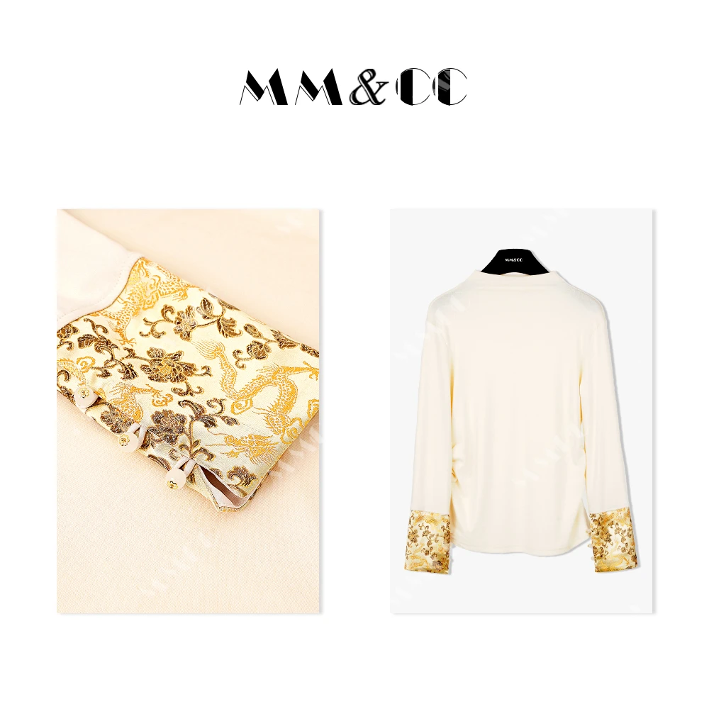 【小龙纹】新中式拜年服拼接刺绣2023新款气质打底衫女F9058