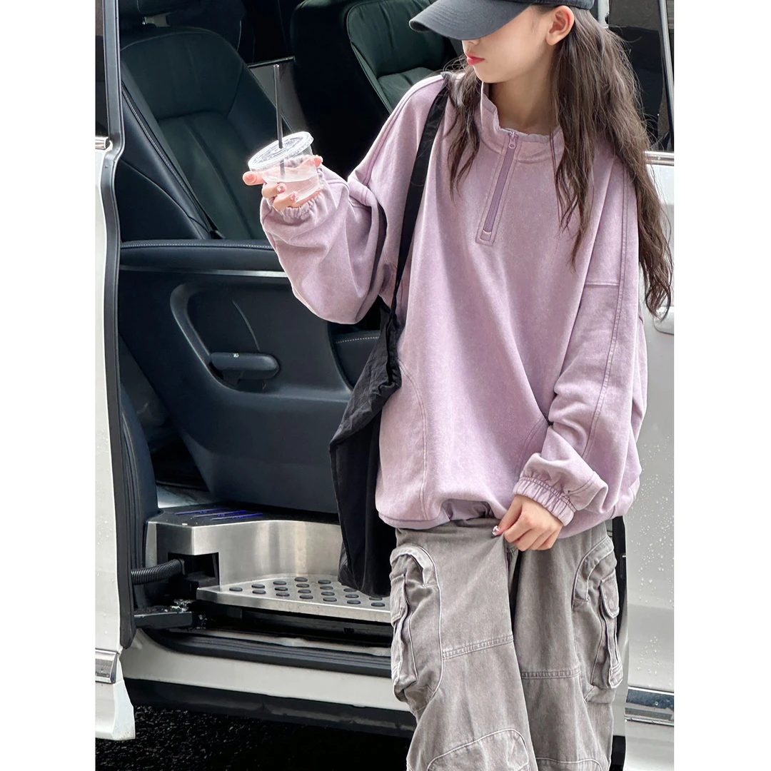 K29602孙小美做旧半拉链女童秋装卫衣2025新款儿童春秋上衣服时髦