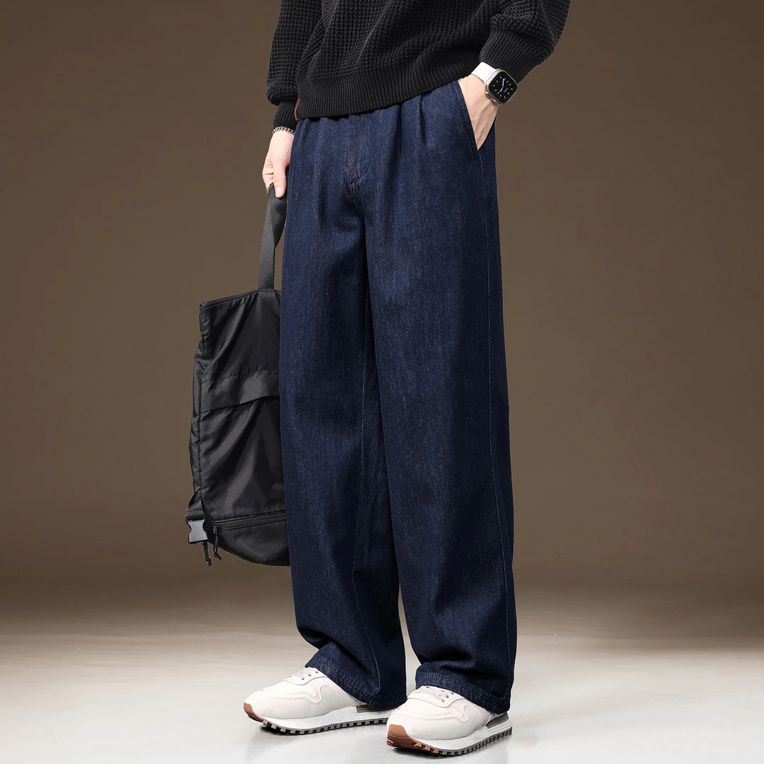 高端美式高街原色垂感牛仔裤男2025秋季新款宽松直筒阔腿休闲裤子