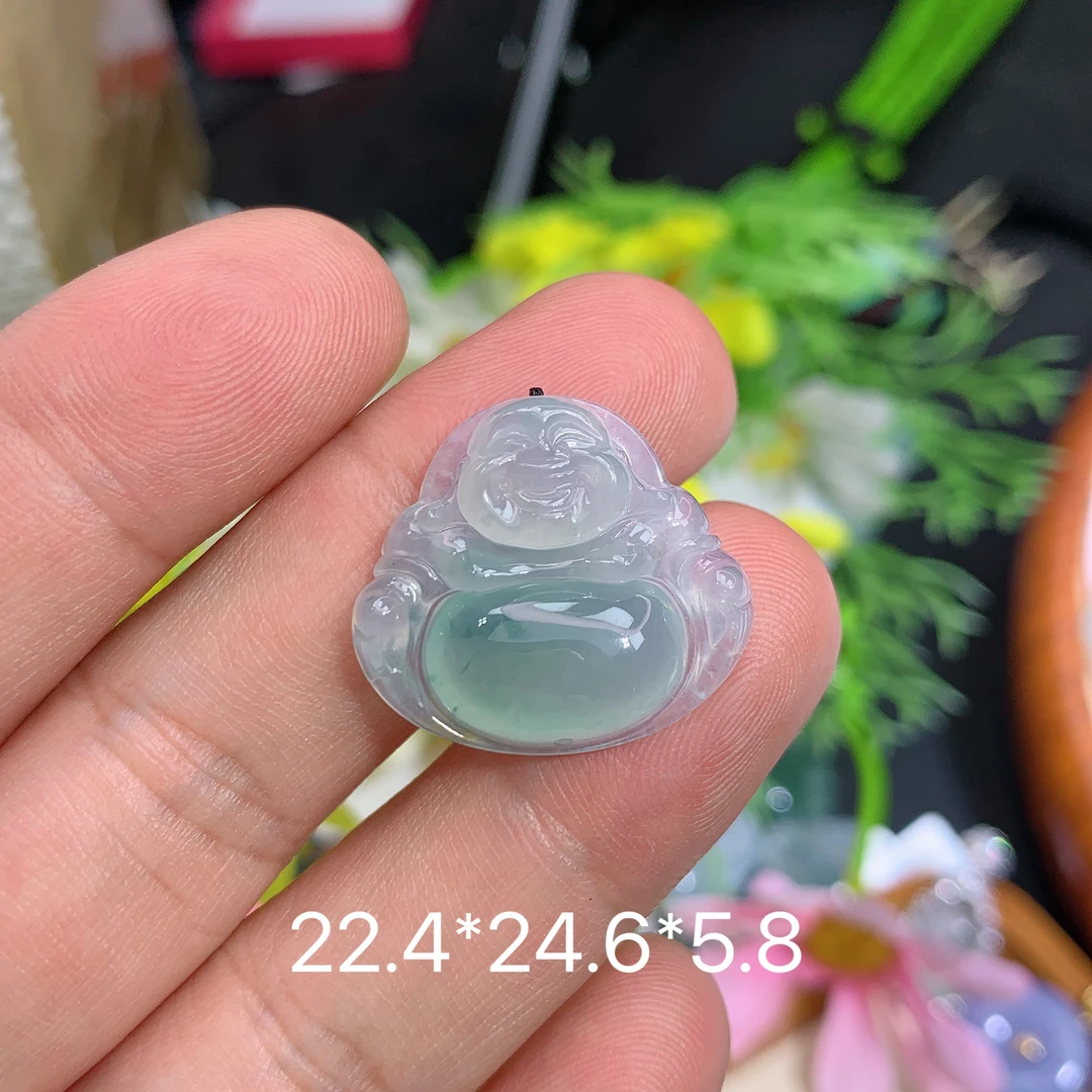天然缅甸翡翠A货飘花佛公奇吊坠种老水足气质百搭精雕精美百