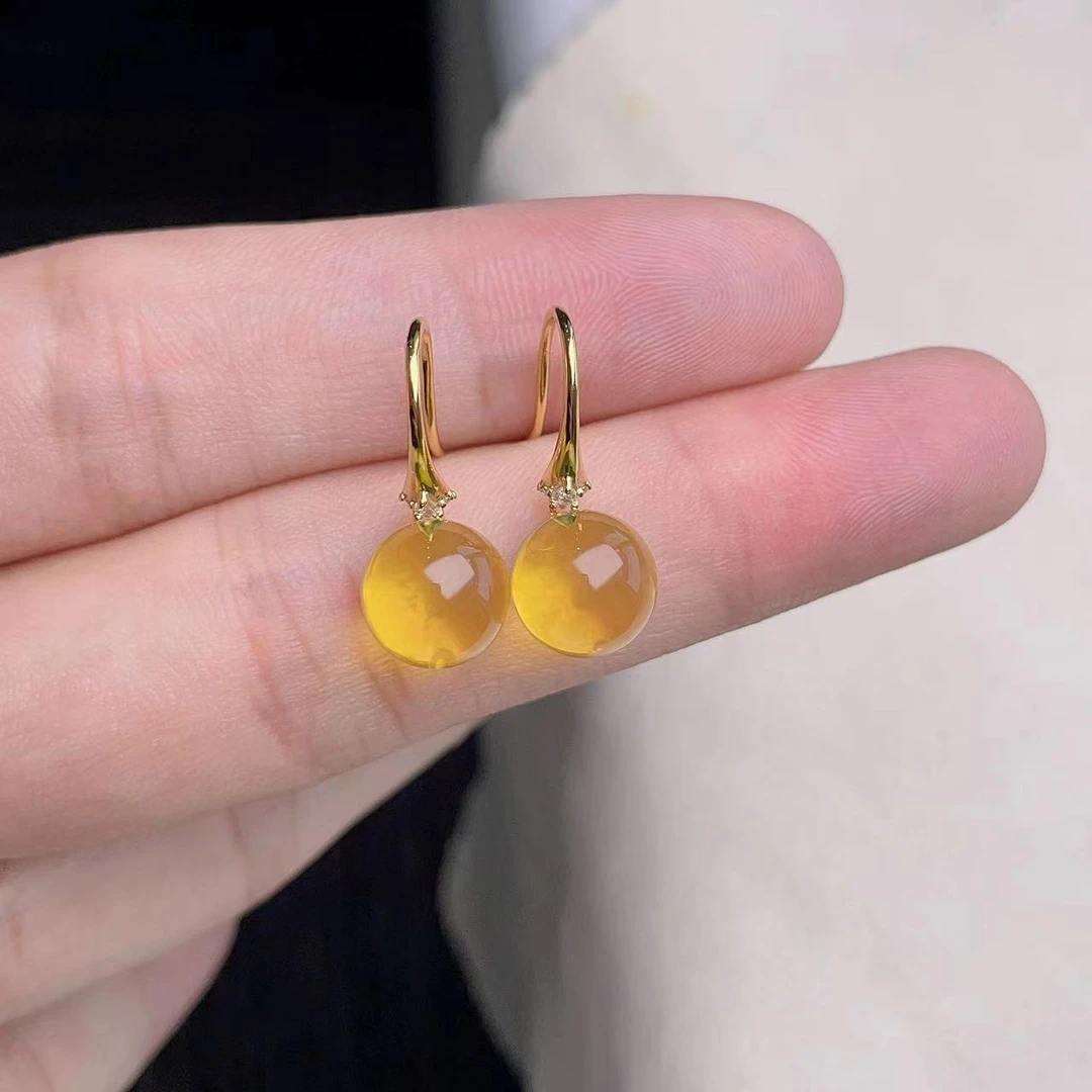 【子选好物】8 ZC1022-S925银镶琥珀耳钩-多样性发其一-9mm