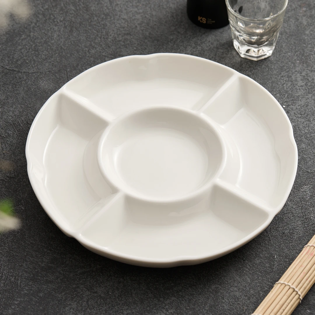 德化白瓷餐具2025年新款特别好看精致餐厅盘子陶瓷五格拼盘分格盘