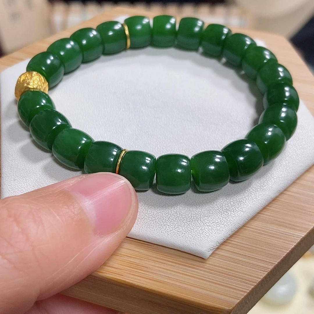 和田玉手串18K金镶嵌