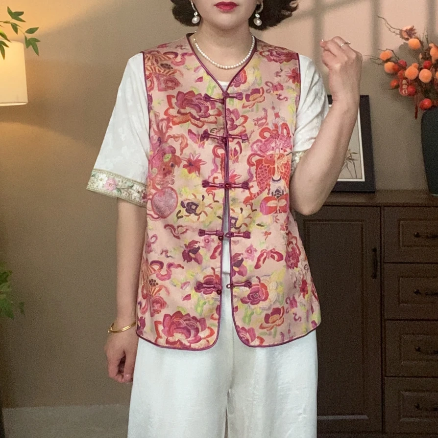 传统中国风提花刺绣树脂固色马夹夏季百搭马甲民族风010