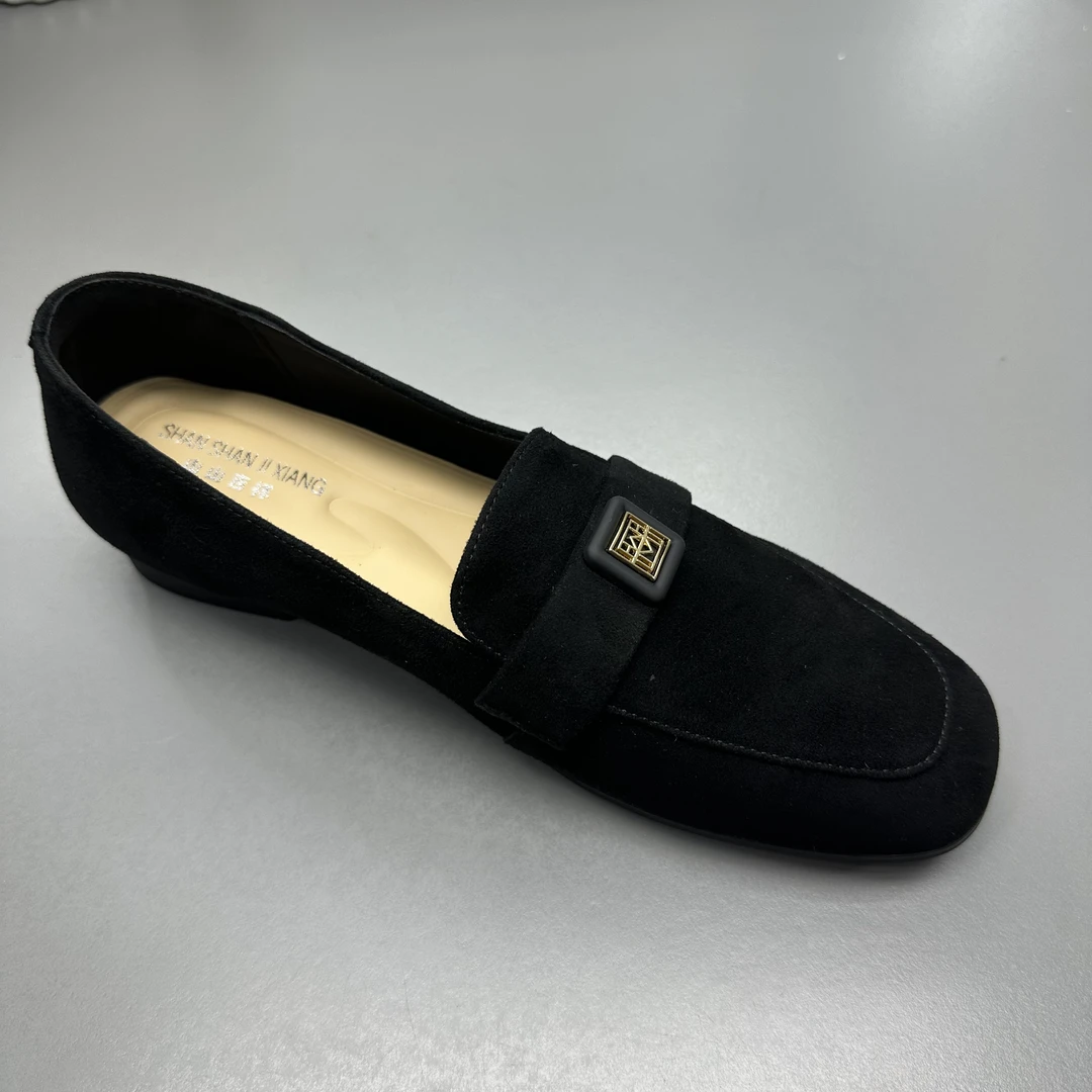 23118羊皮羊反绒勃肯乐福平底小皮鞋百搭软又轻透气舒适黑色