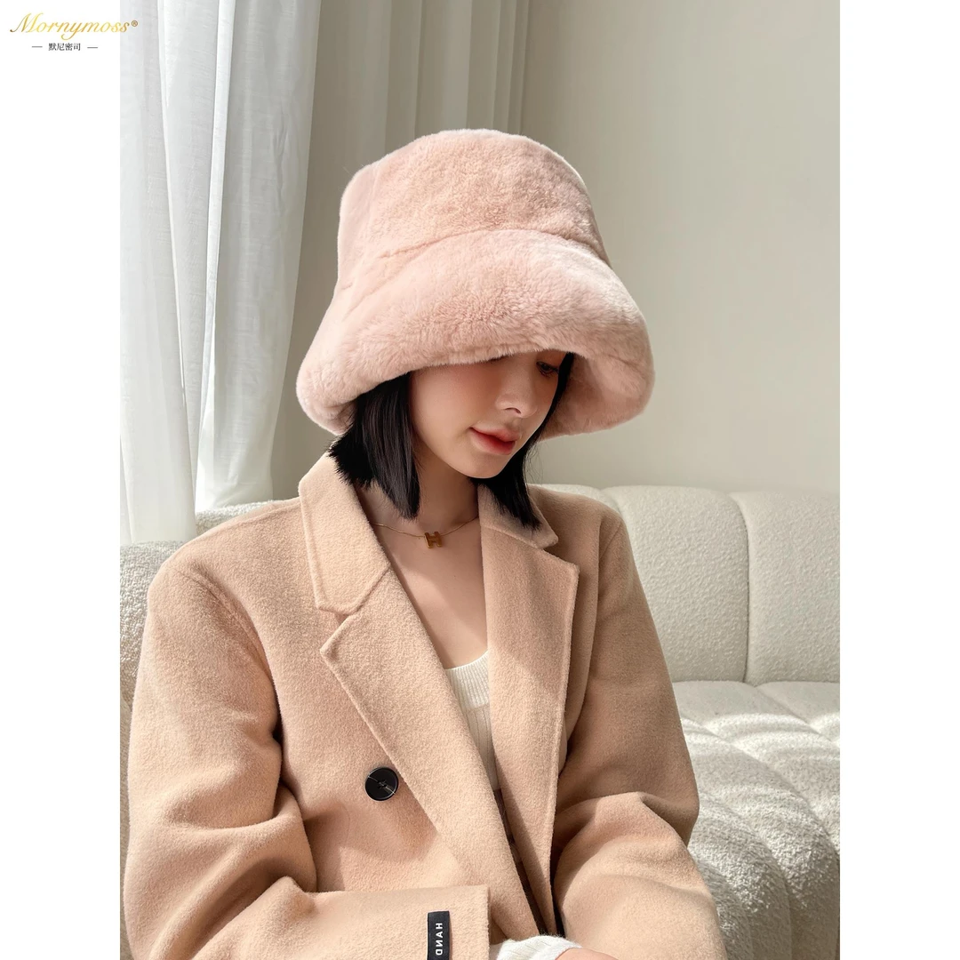 默尼密司品牌獭兔毛皮草帽子女2025秋冬季韩版加厚保暖渔夫帽盆帽