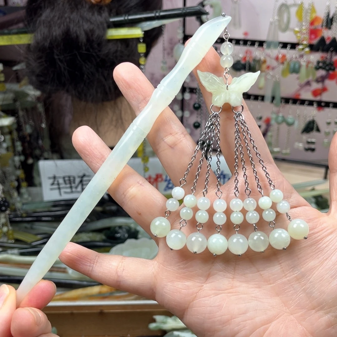 岫玉未镶嵌发饰长度19厘米左右