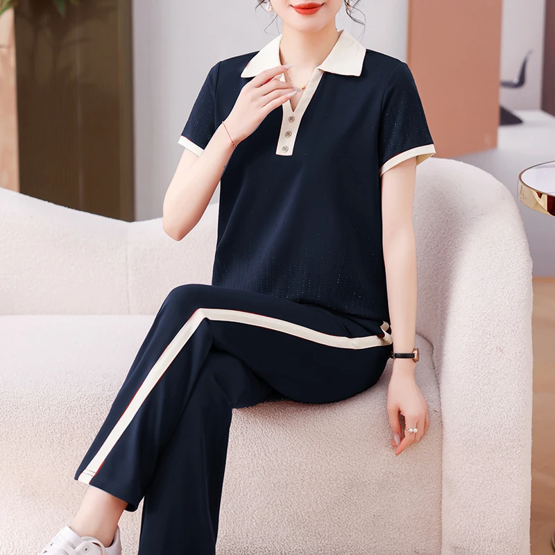 中年妈妈夏装休闲运动服套装2025新款中老年短袖T恤女夏季两件套