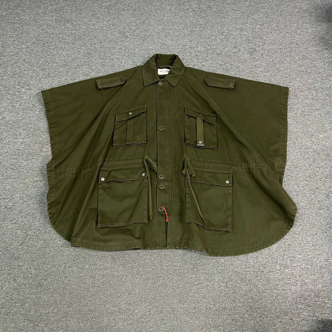 99新 YSL/圣罗兰 军绿色 工装 斗篷
